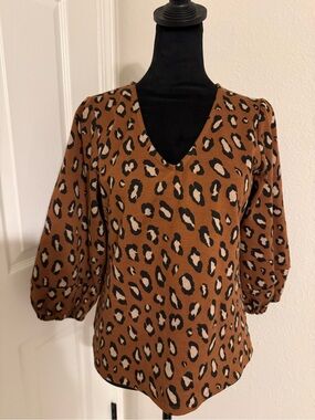 Ann Taylor Factory Brown Leopard Print V-Neck Blouse